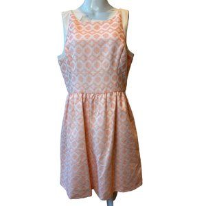 Jessica Simpson Womens Fit & Flare Texture Dress Coral Orange & White Size 14